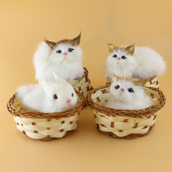 Lovely Simulation Animal Doll Plush Mini Basket Cat Rabbit Dog Kids Xmas Toy
