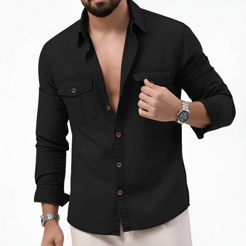 2026 Spring and Autumn Casual Solid Color Simple Shirt Men's Fashion Long Sleeve Jacket