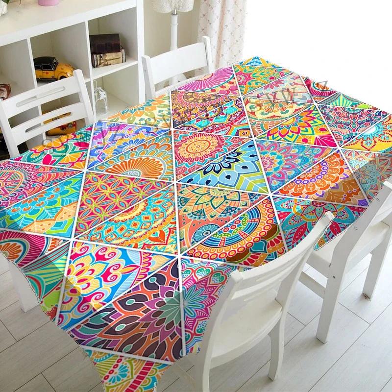Bohemian Mandala Patroon Tafelkleed Rechthoekig Keuken Eettafel Restaurant Huisdecoratie Wasbaar Stofdicht Tafelkleed 70x70cm