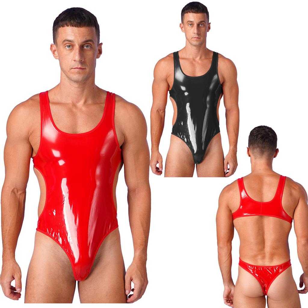 Herren-Badeanzug im Wetlook, offener Rücken, Bodysuit für Poolpartys