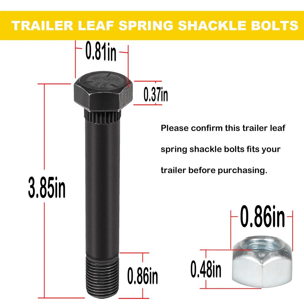 9/16" -18 X 3-1/2" Long With Nuts Trailer Leaf Spring Shackle Bolts 4-Pack 23011/23012