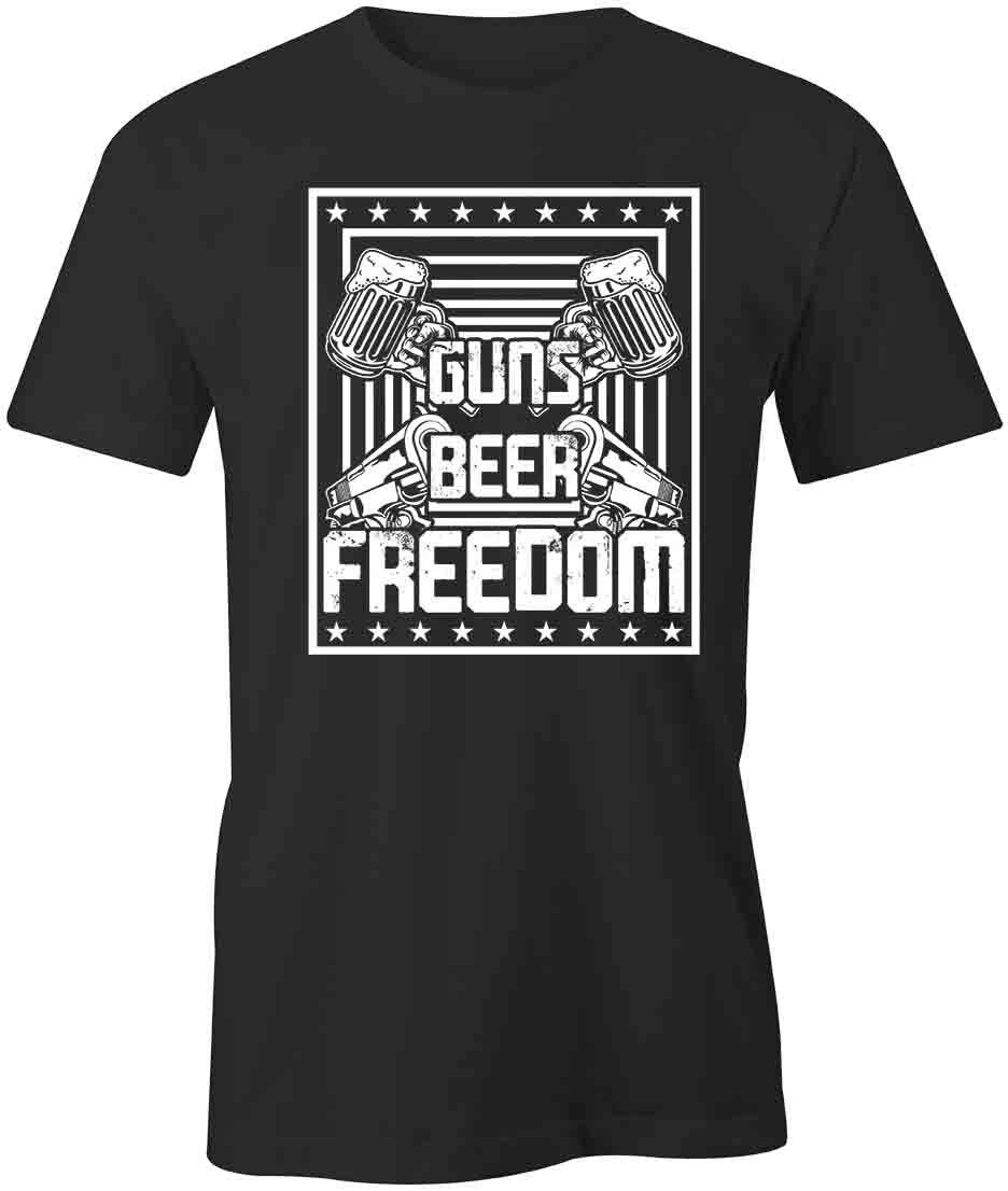 GUNS BEER FREEDOM TShirt Tee Short-Sleeved Cotton CLOTHING USA S1BSA35 S