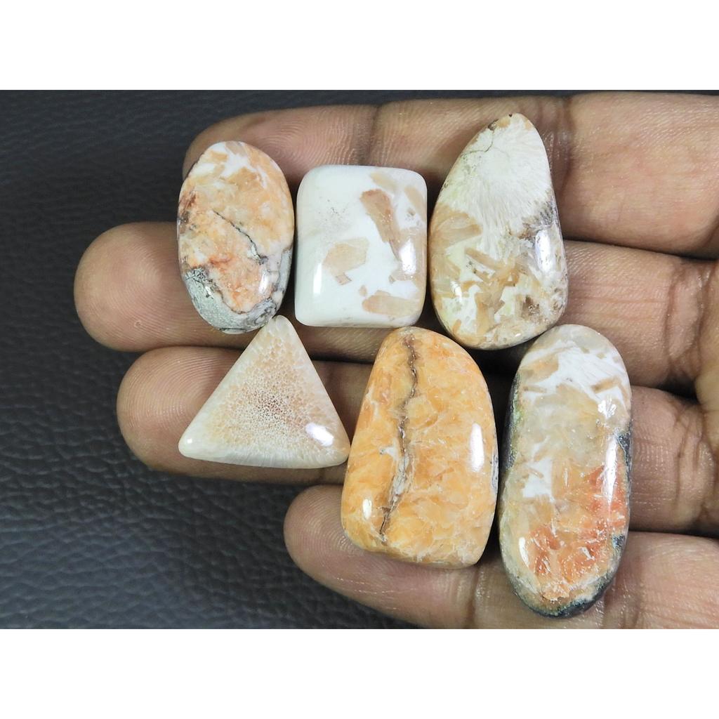 06Pcs Natural Scolecite Mix Cabochon Loose Gemstone Lot 153Cts. A-768