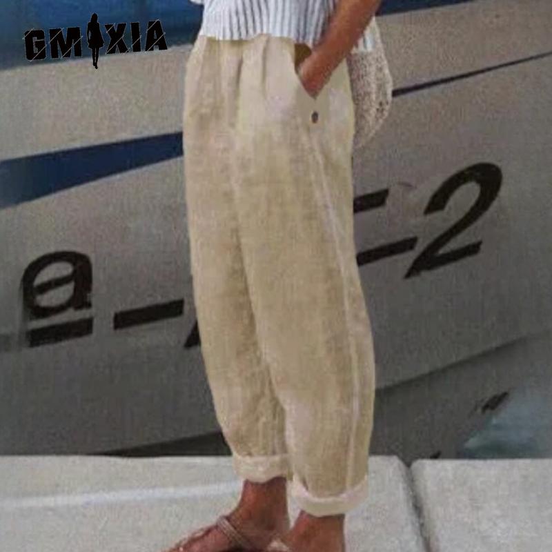 

GMXIA Airy Commuter Cotton & Linen Straight Pocket Casual Pants XXXL світло-зелений колір