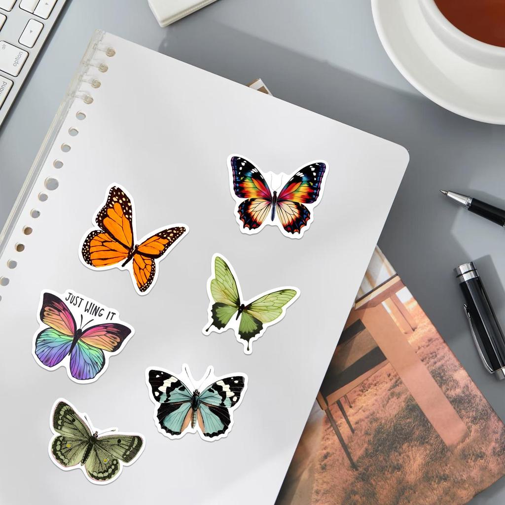 54 Colorful Butterfly Cartoon Graffiti Stickers - PVC DIY Stationery & Suitcase Decorations.
