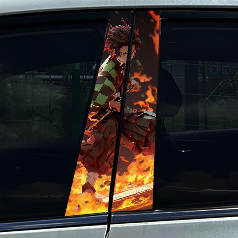1/2PCS Anime Demon Boy Car Center Pillar Sticker B-Pillar Protective Film Decoration Decals