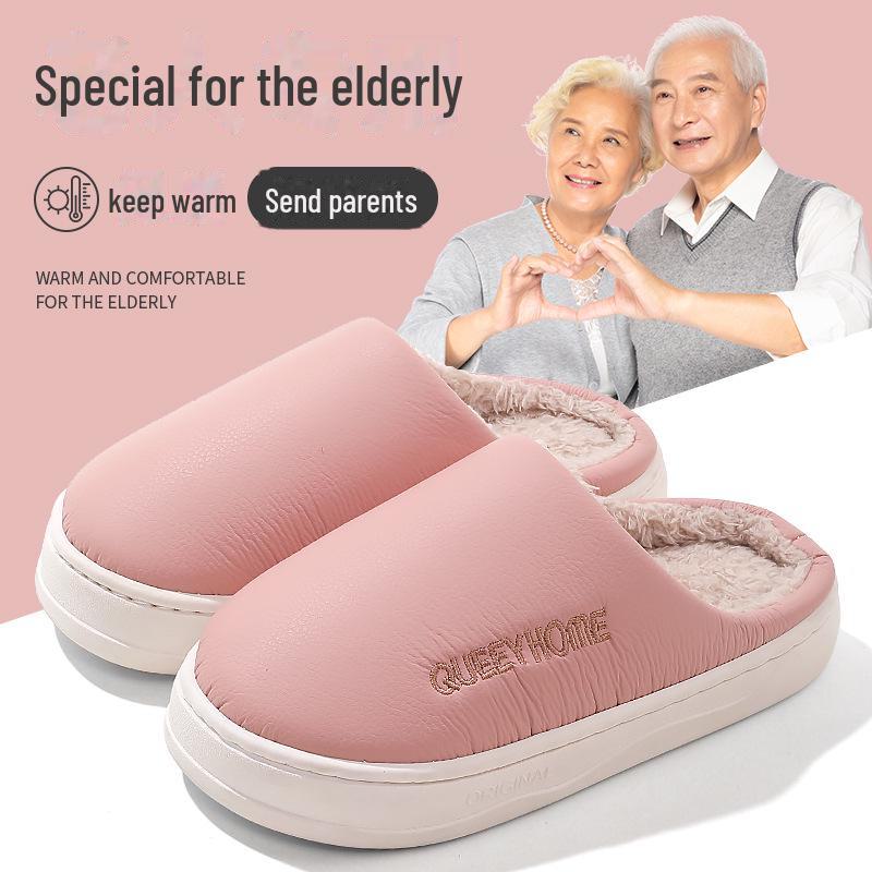Waterproof Winter Cotton Slippers with Thick Sole for Men and Women - Non-Slip, Plush, Warm Indoor Footwear