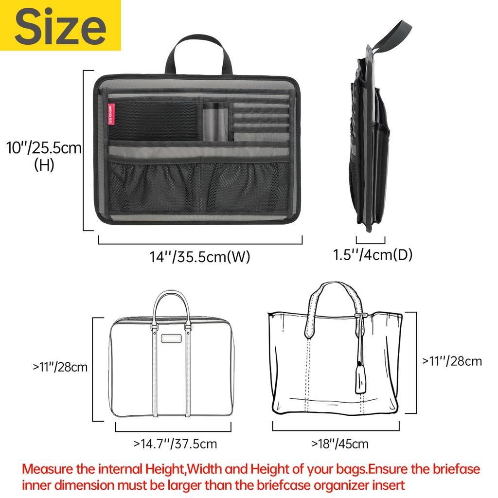 Briefcase Messenger Tote Bag with Sturdy Organizer Inserts for Laptop, iPad, Computer, Notebook, Documents, Black, 2XL