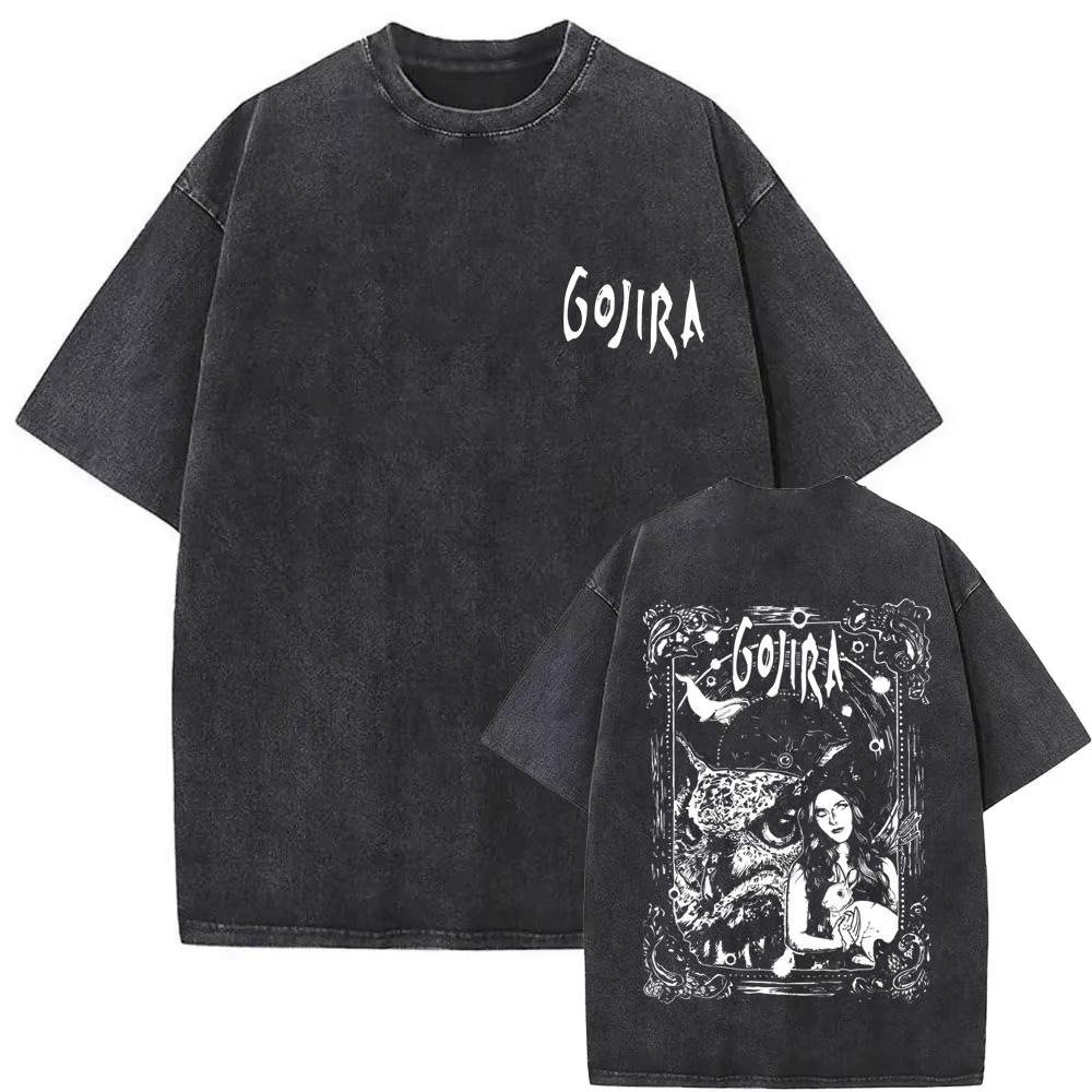 2026 Summer Fashion Trendy Tee Washed Vintage Metal Band Gojira T-shirt From Mars To Sirius Flying Whales Snake Graphic T-shirts
