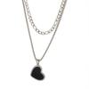 Titanium Steel Double Stacked Neck Chain Sweet Charm Heart Clavicle Chain  Female Lady Girl