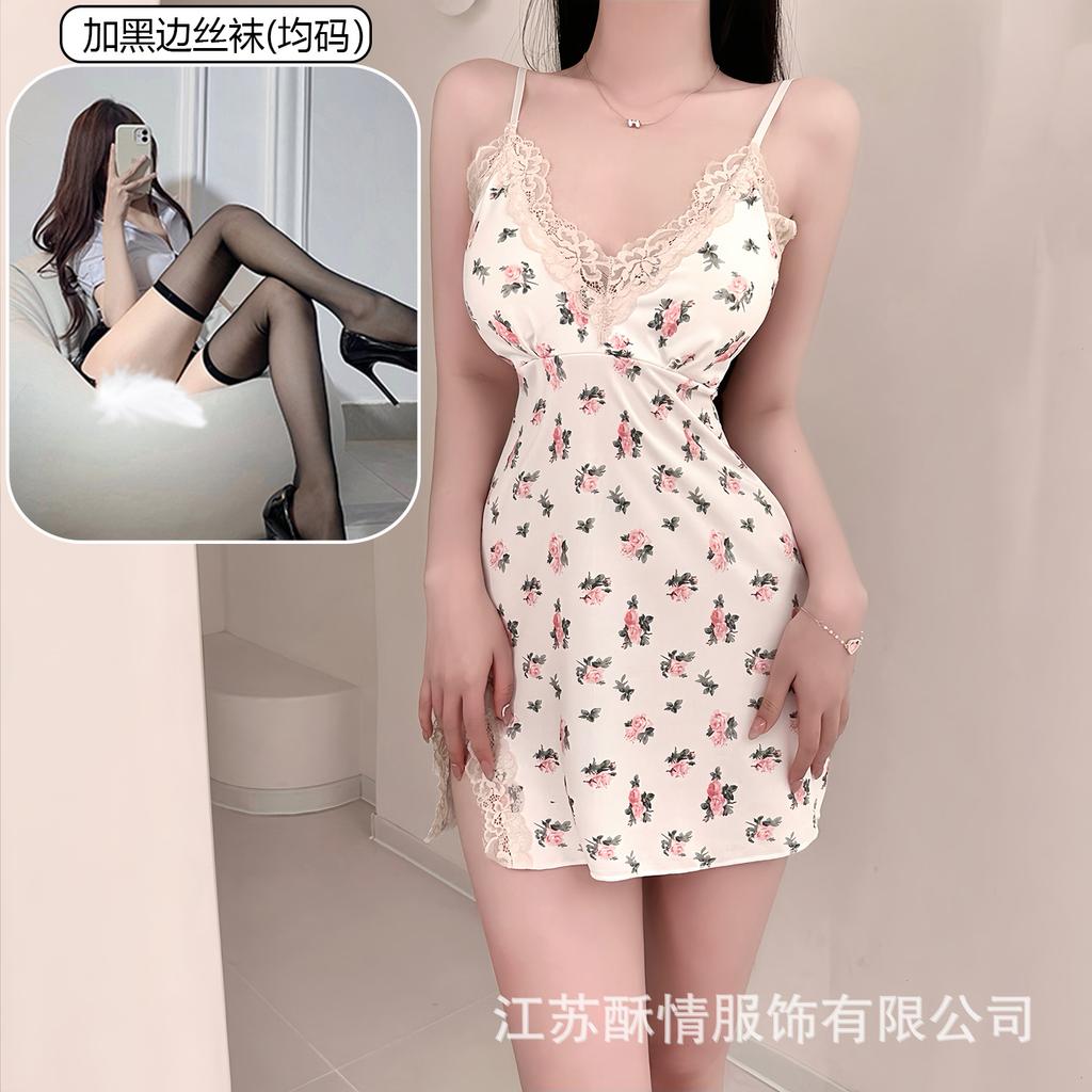 Crispy love bag chest lace pad pure hip suspender pajamas smashed flower sexy small chest pajamas color fresh wind short skirt
