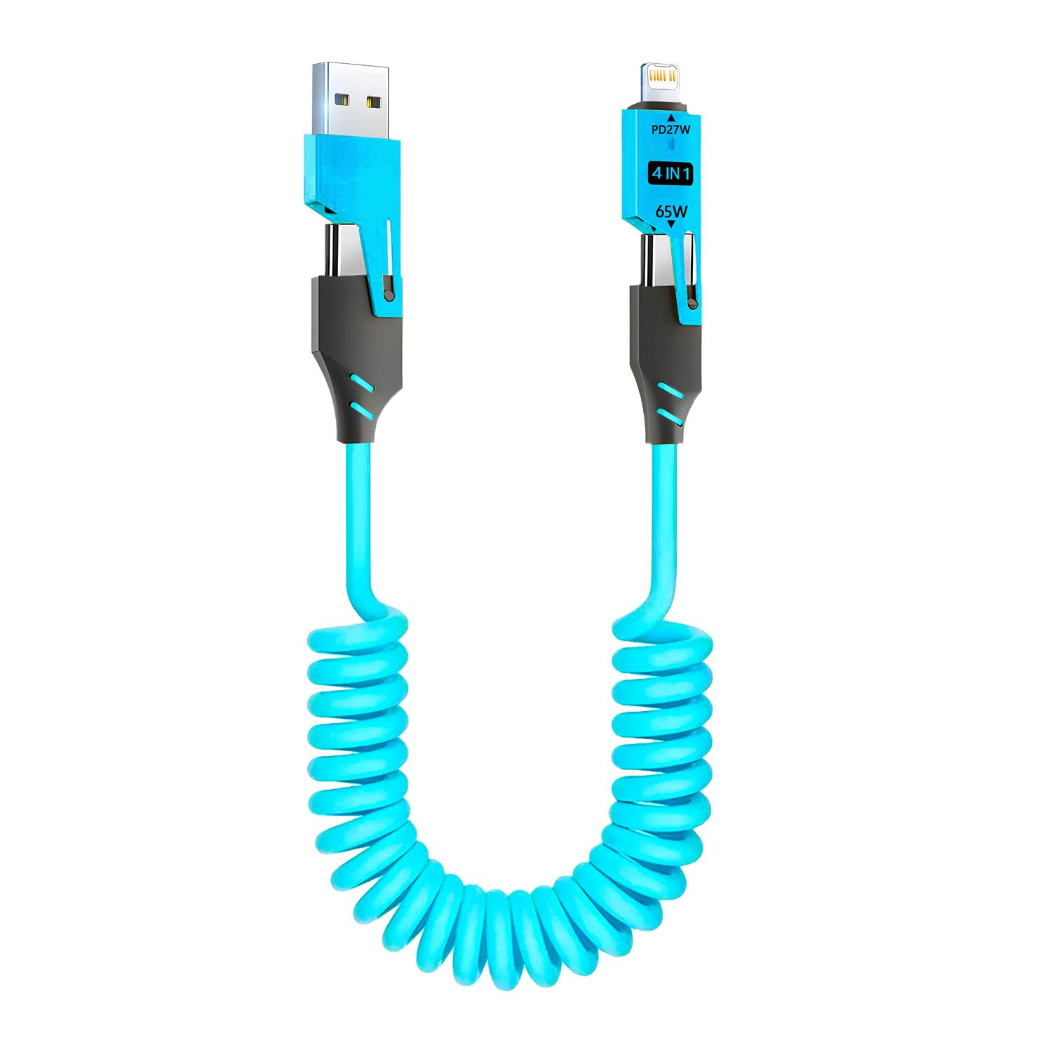 

4 in 1 65W Charging Cable Multi Port USB Type C Fast Charging Data Cable For iPhone 16 15 Xiaomi Samsung PD Cable синій