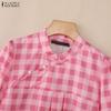 ZANZEA Women Casual Stand Collar 3/4 Sleeve Grid Print A-line Dress