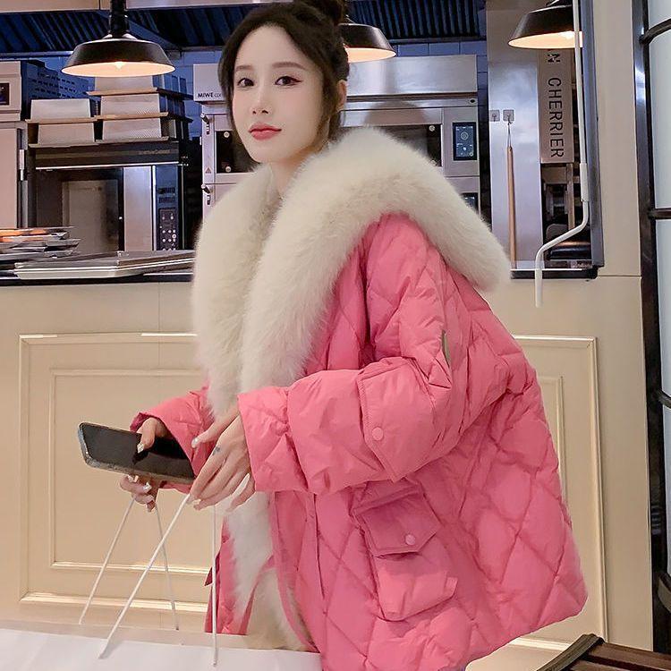 New imitation fox fur navy collar down cotton jacket wool cotton clothing women's medium and long autumn and winter clothing