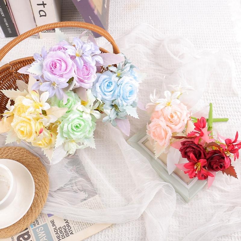 Artificial Flowers Artificial Rose Flower Bouquet for Wedding Party Decoration, Realistic Flower Table Centerpiece Decor