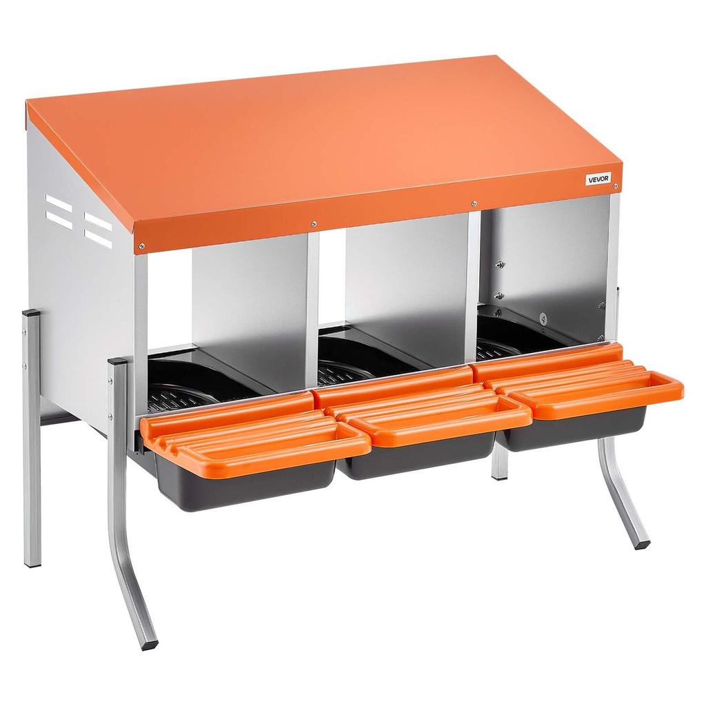Hühnerlegeboxen, 3 Fächer, mit Stützbeinen, Einfache Eiersammlung, Verzinkter Stahl und Hochfester Kunststoff, Roll-Away-Legeboxen für