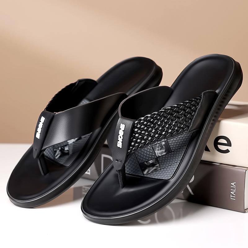 Fashion Summer Mens Leather Flip-flops Classic Leisure Walk Slippers Outdoor Beach Rubber Half Drag Travel Male Water Trekking Sandals