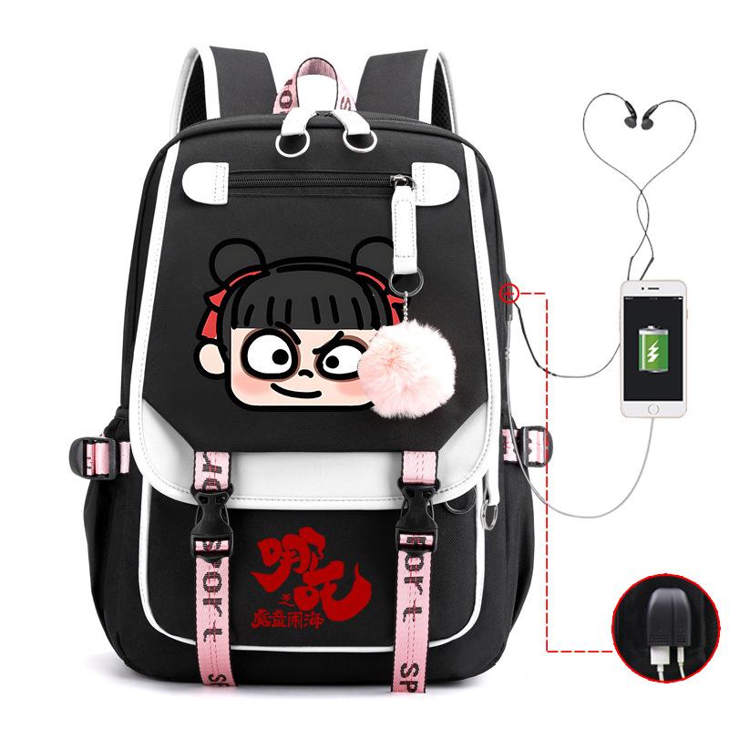 Cartoon Movie Nezha Printing Leisure Burden Reduction Travel Bag Backpack Multi-Function Large Capacity Usb Student Schoolbag