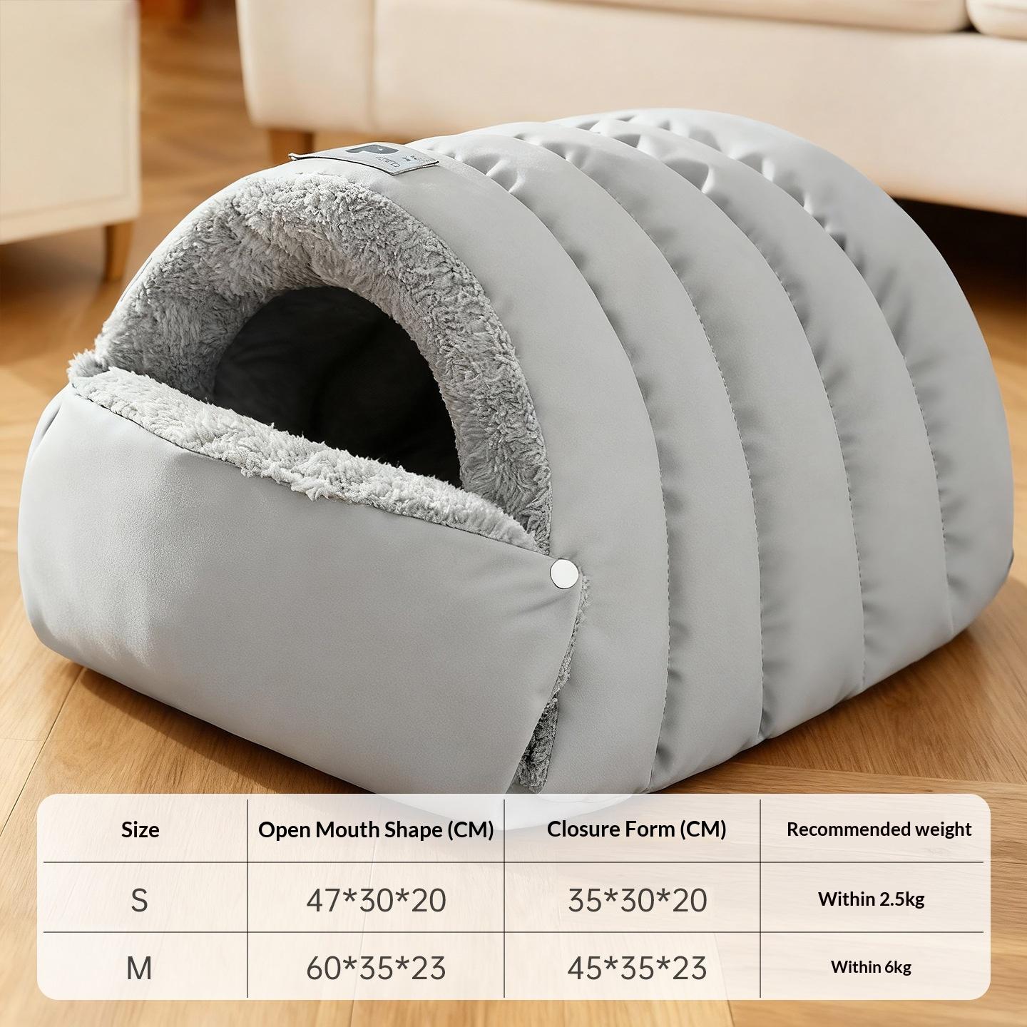Enclosed winter Cat Cave Bed with Removable Cushion Winter Warm Cat Cave Bed Plush Washable Cover Non-Slip Waterproof Bottom 47x30x20cm
