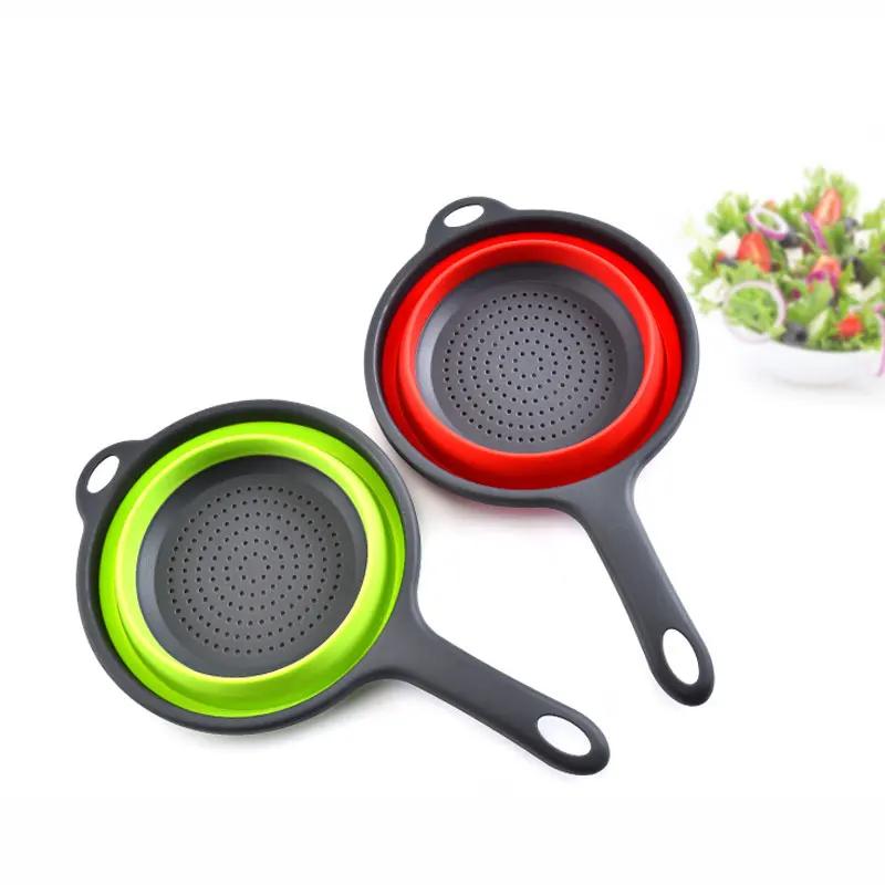 Foldable Drain Basket Silicone Collapsible Colander Bowls Fruit Vegetable Washing Basket with Handle Strainer