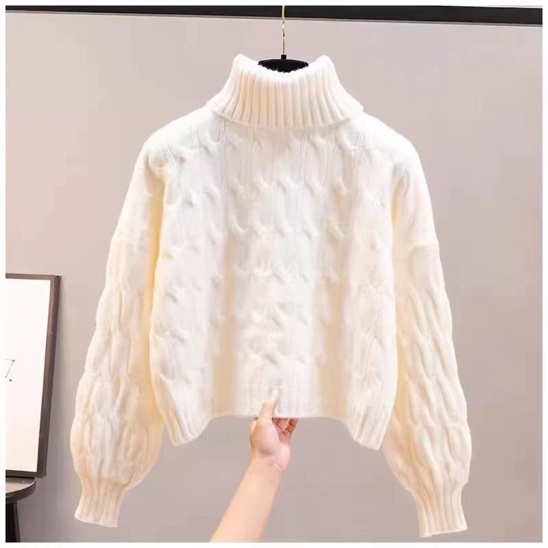 2025 Winter New Retro Cashmere Sweaters Turtleneck Twist Women Thick Pullover Loose Base Shirt
