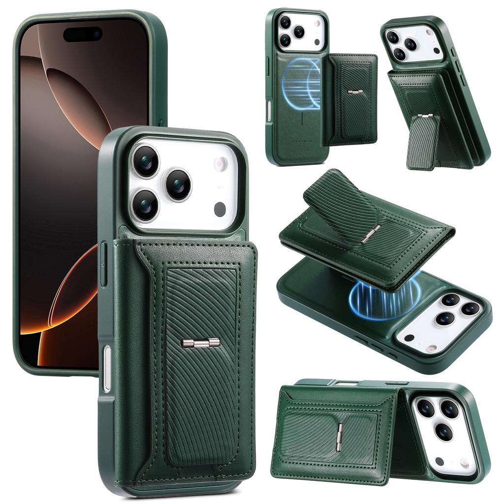 CASENEO For iPhone 17 Pro Detachable Magnetic Phone Case with Card Holder Kickstand TPU PU Leather PC Phone Cover Compatible with MagSafe