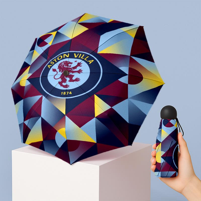 Aston Villa Football Pattern Printed Mini 5 Folds 8 Ribs Compact Umbrella Windproof Waterproof Lightweight Portable Folding