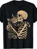 Skeleton Hugging Cat Graphic T-Shirt Crew Neck Tee Casual Printed Top Perfect for Cat Lovers Women Clothing