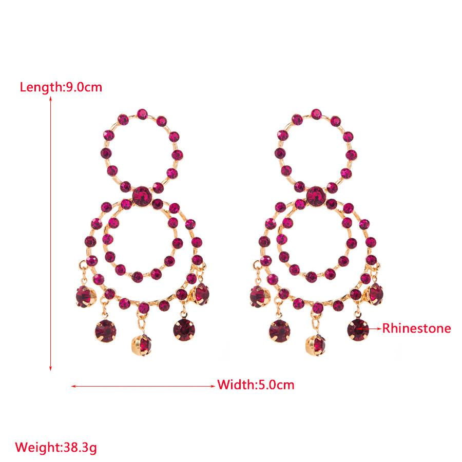 Women Exaggerated Personality Earrings Alloy Multilayer Round Crystal Hoop Earrings