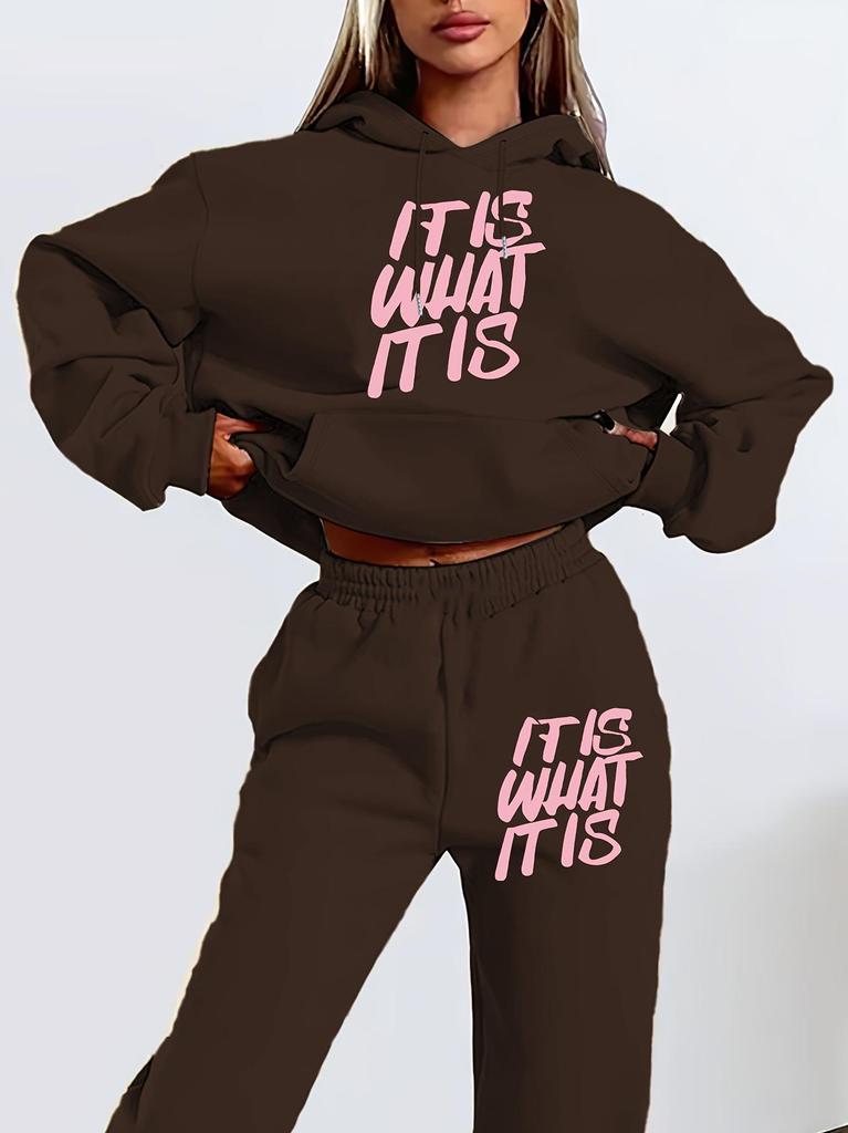 Women's Autumn Letter Print Hooded Sweatshirt Set