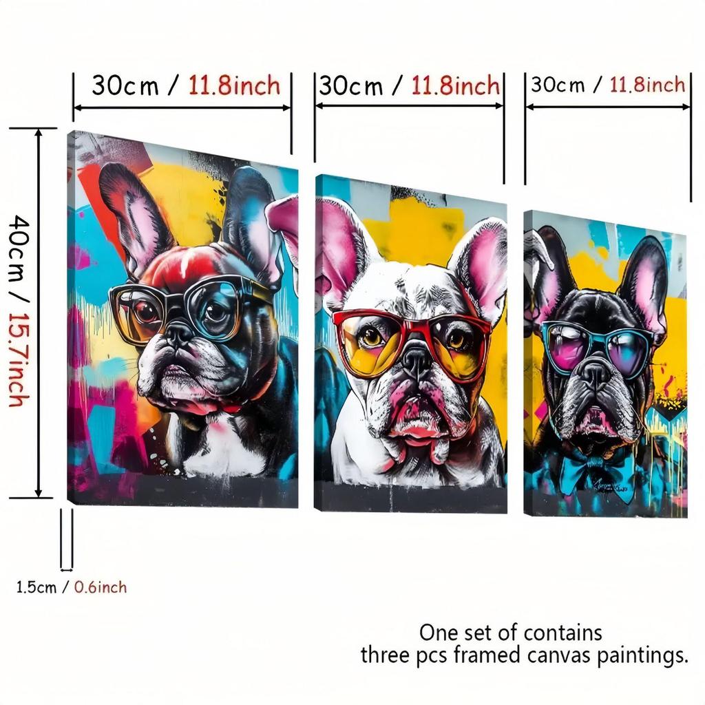 Airbrush Art Puppy Canvas with Pine Frame for Living Room Decor
