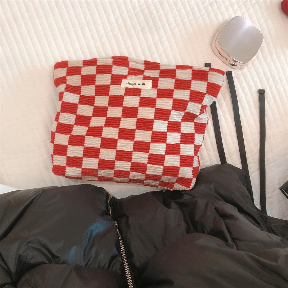 202 Elegant Grid Pattern Travel Toiletry Bag Cosmetic Carrying Bag Organizer Storage Pouch