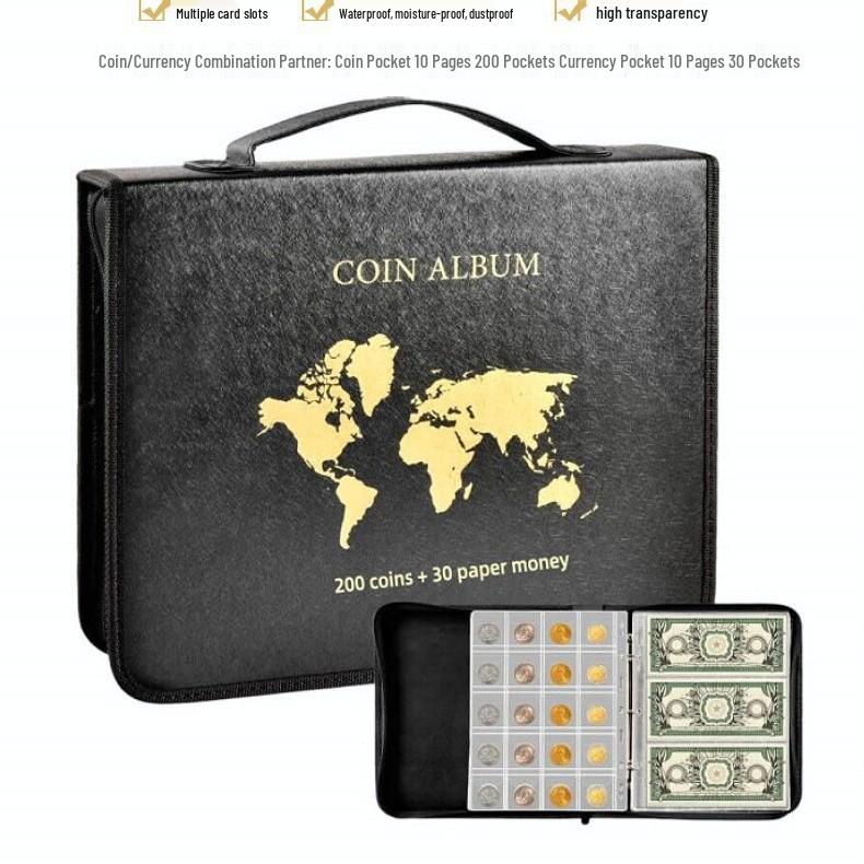 Album Mare cu 240 de Buzunare pentru Depozitarea Monedelor Antice - Liant pentru Colecționar de Monede Comemorative