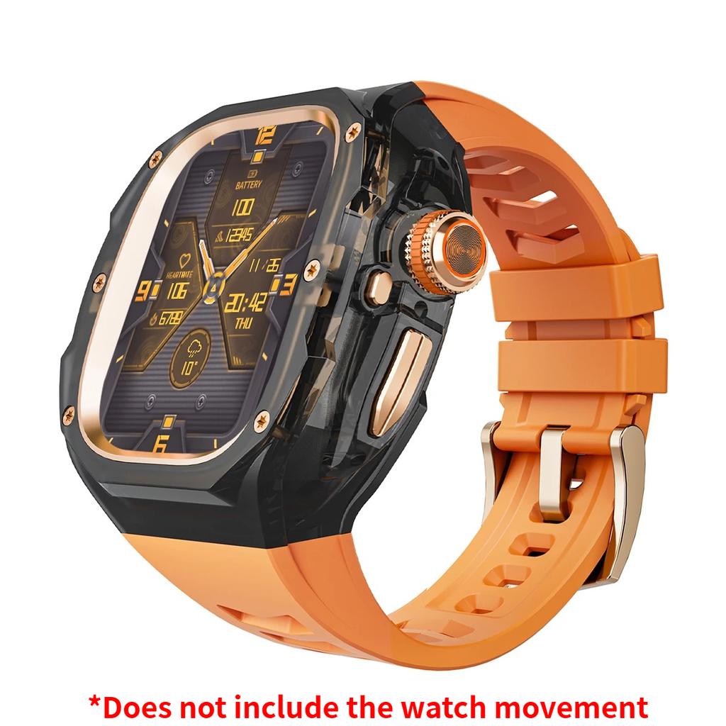 Prabangus modifikacijų rinkinys Apple watch Ultra 3/2/1 49mm Sportinis guminis dirželis+Dėklas Iwatch ultra 49mm Skaidrus Glacier dėklas Modifikavimo rinkinys