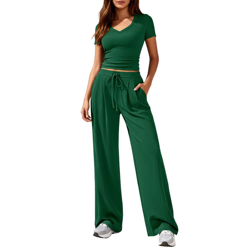Women's Casual Elegant V-neck Casual Top And Pants Two-Piece Set