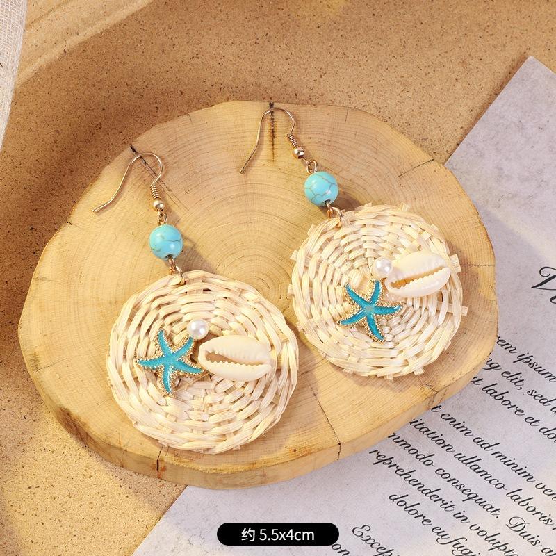 Vintage vacation style grass vine woven earrings Bohemian seaside niche exaggerated stud earrings women's earrings