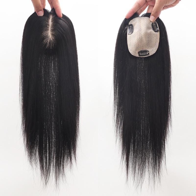 10 Zoll Dunkelbrauner Clip-in Echthaar Kronen-Topper, Seidenbasis Haar-Topper Mit Natürlichem Kopfhauteffekt Für Frauen