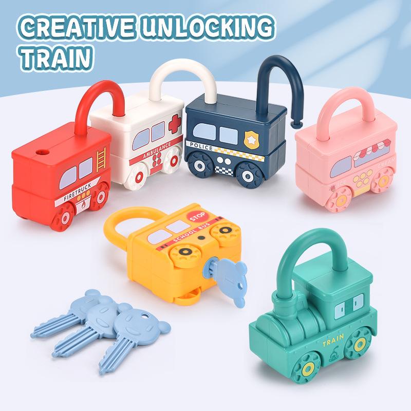 Children's Early Education Fun Unlocking Car Set Mini Numbers and Letters Paired with Puzzle Unlocking Toys School Home Box Gift
