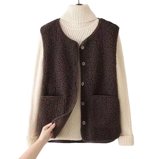 

Women s Fleece Vest with Pockets Casual Button Down Sleeveless Jacket Oversized Fuzzy Vest Fall XXXXXL кавовий