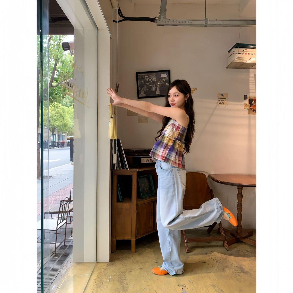 Interpretation of Beauty Retro High-Waisted Flared Jeans – Women's Slim Fit, Washed Summer Pants (C3192)