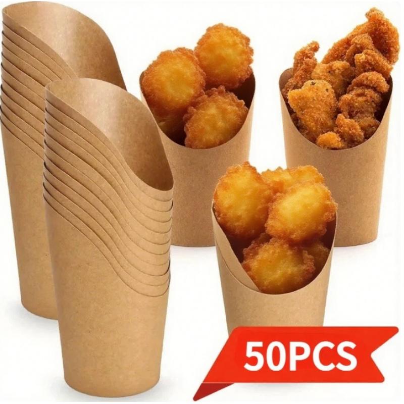 100pcs/50pcs Disposable Egg Cub Cup Slant Mouth Fried Chicken Cup Kraft Paper Chicken Rice Flower Ice Cream Egg Cub Paper Cup