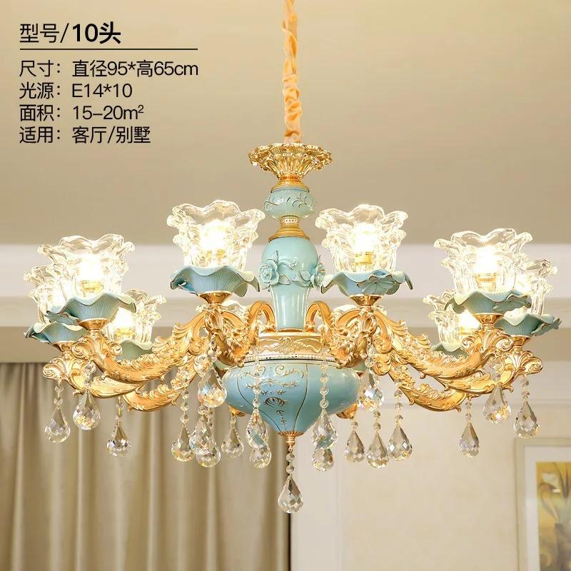 Chandelier Luxury Crystal Blue Ceramic For Living Room Ceiling Lamp Villa Bedroom Dining Room Indoor Home Decor Lighting Fixture