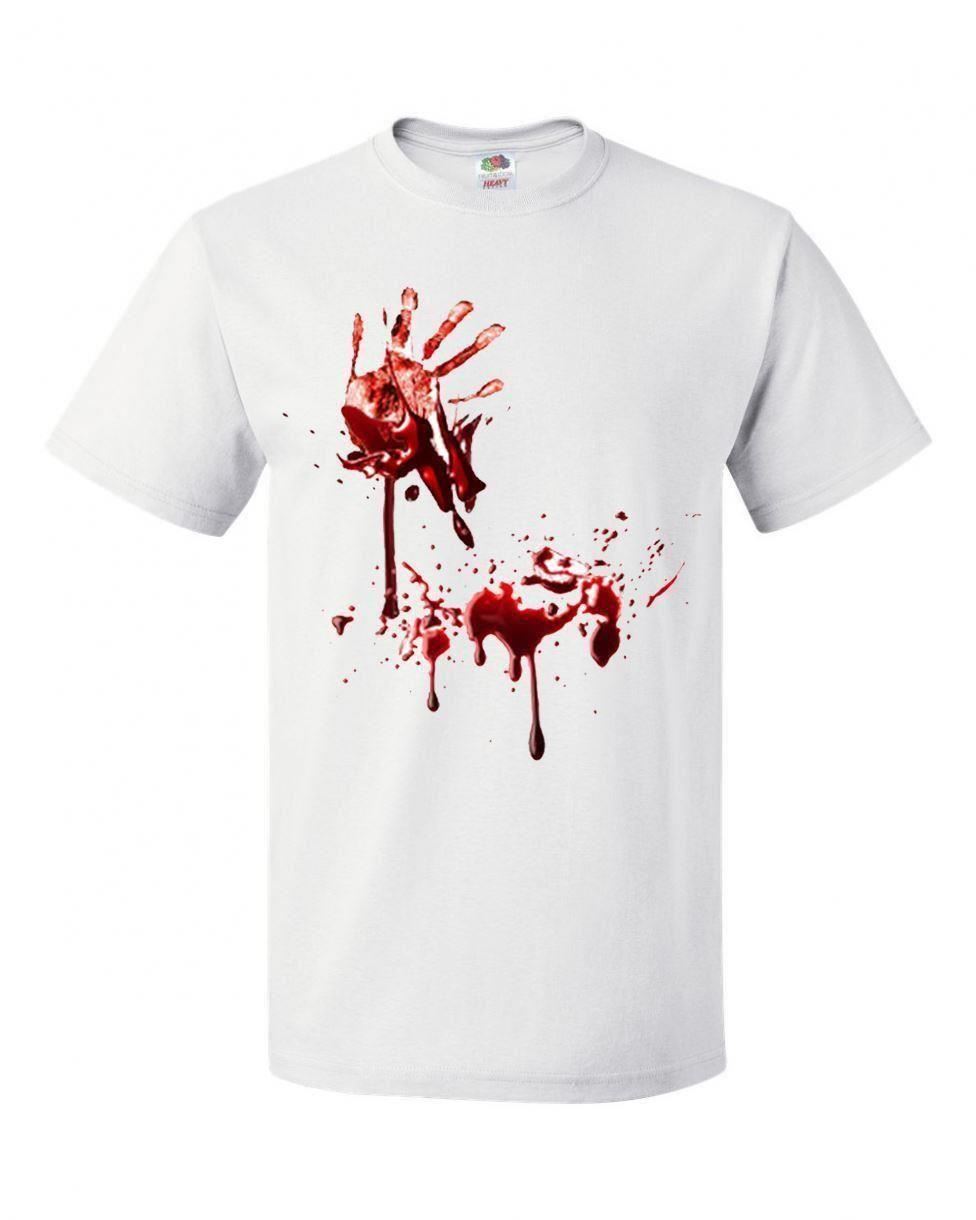 Adults Bloody Splat Hand Print Halloween Victim Horror Unisex White TShirt 2XL
