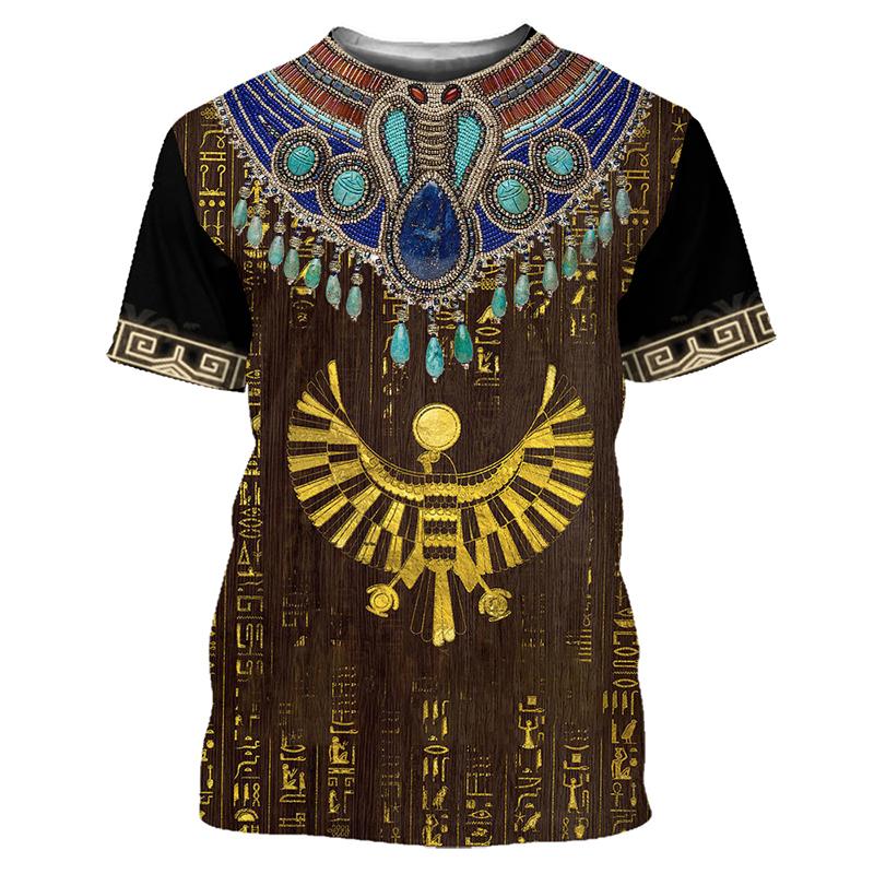 New Gold Ancient Egyptian Horus 3D Print T-shirt Men Short Sleeve T Shirts Oversized Harajuku Streetwear Man Boys Kids Tees Tops