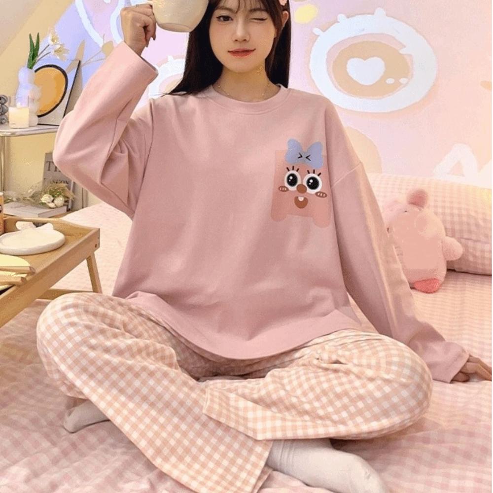 Long-Sleeved Maternity Pajamas Large Size Pajama Suit Sweet Homewear Suit Maternity Use