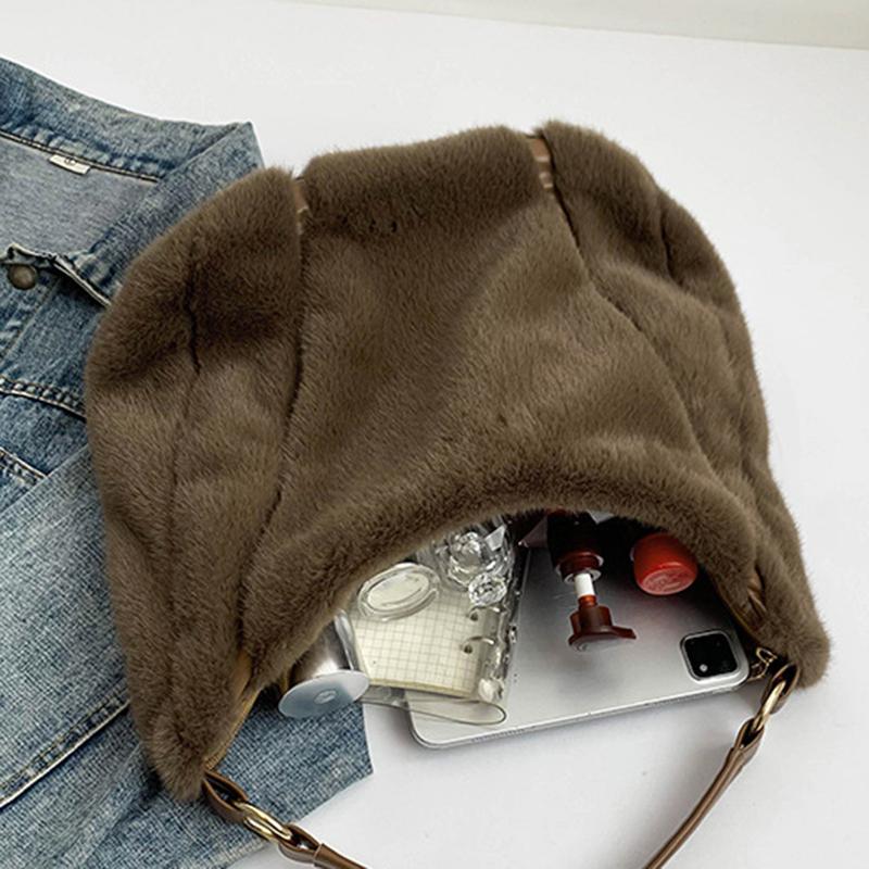 Yogodlns Handbag Faux Plush Bag Temperament Armpit Women's Hobo Bag Large Capacity Shoulder Bag Winter New Design Handbags
