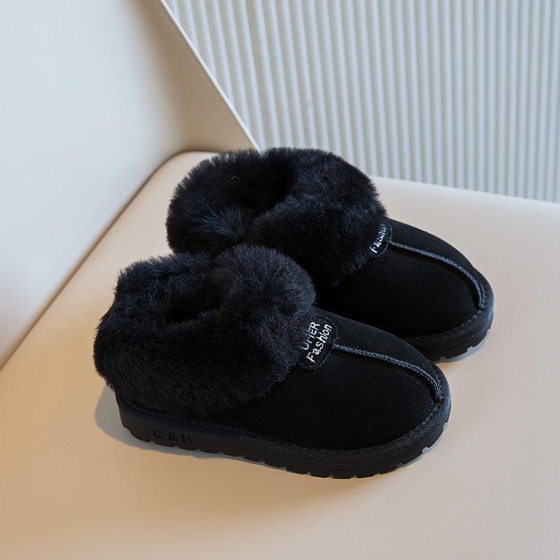 

Зимние сапоги для девочек из замши и овечьей шерсти 2024 года: Толстые плюшевые детские хлопковые туфли Inner length 21 cm (size 35) чёрный