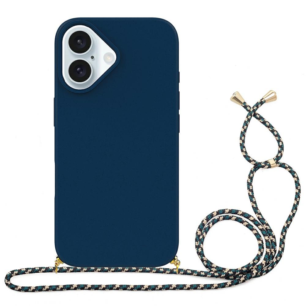 

For iPhone 16 Case Biodegradable Wheat Straw+TPU Anti-Drop Phone Cover with Long Lanyard