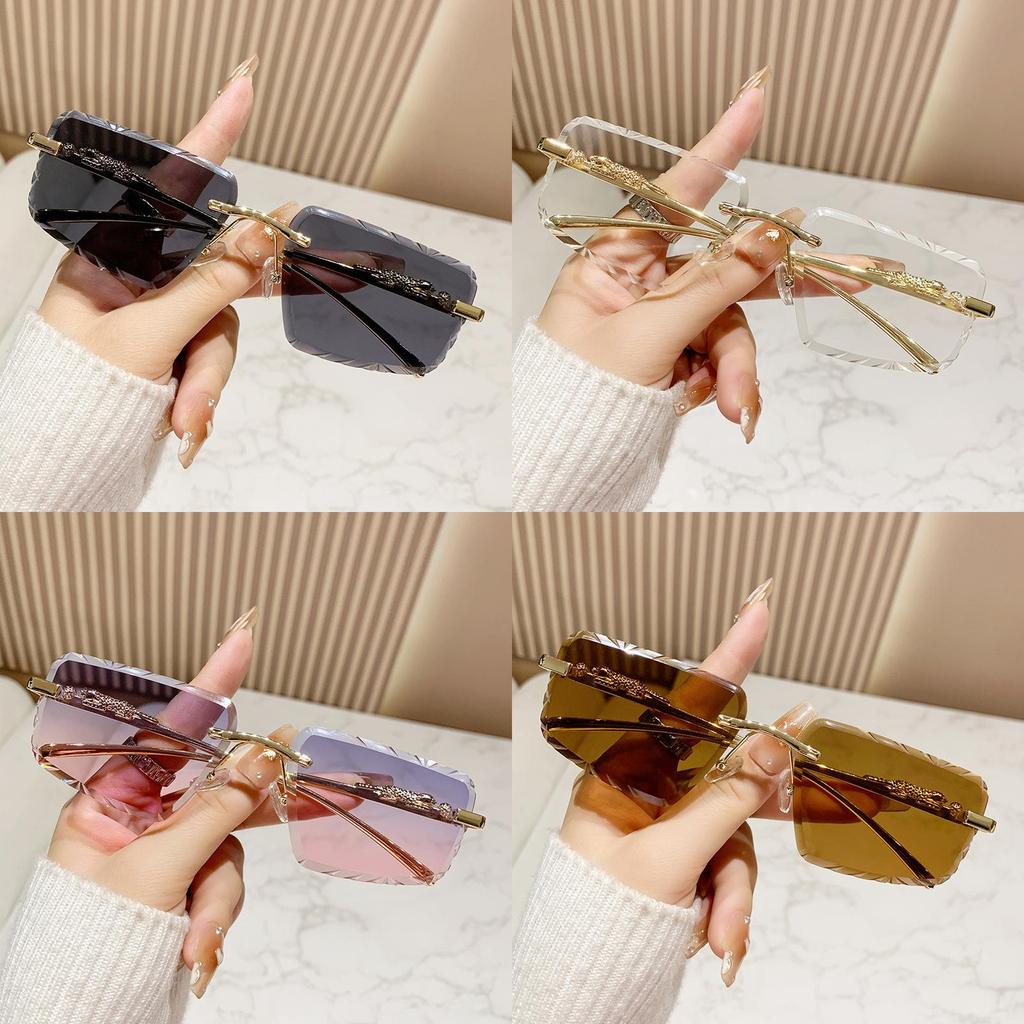 Cheetah Style Unisex Frameless Square Sunglasses With Uv400 Protection For Travel And Fashion