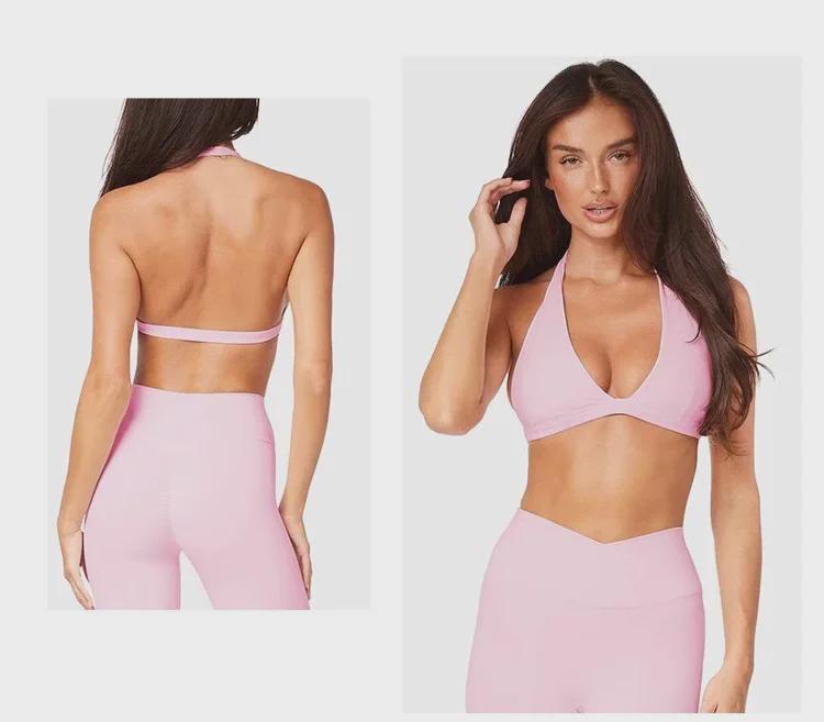 Breathable V-Neck Halter Sports Bra with Open Back - No Steel Rings, Perfect for Yoga & Fitness